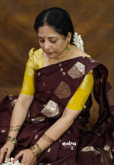 Coffee Brown - Vasantha Raagam - Banarasi mashru Silk with Antique Zari Border and buttas - Perfect for Wedding Wear