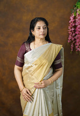 MoonSun Blend - Kushboo half and half gold and silver tissue silk Saree - Best for Small Functions
