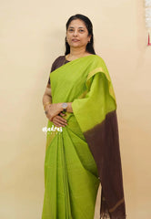 Parrot Green with Brown - Shalini Premium kota silk with small border contrast pallu and blouse
