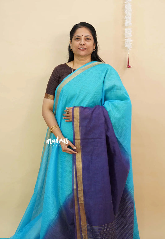 Navy blue with Blue - Shalini Premium kota silk half and half color