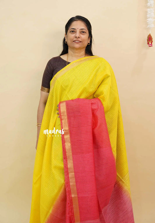 Reddish Pink with Yellow - Shalini Premium kota silk half and half color