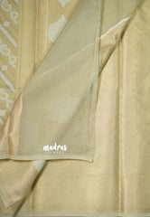Pastel Olive Green - Ramyam -  Soft Jute Banarasi Weaving with Grand Pallu and Blouse - Perfect for Reception Functions