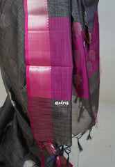 Muted Brown Shade - Ramyam -  Soft Jute Banarasi Silk with Contrast Pallu and Blouse - Perfect for Pooja Functions