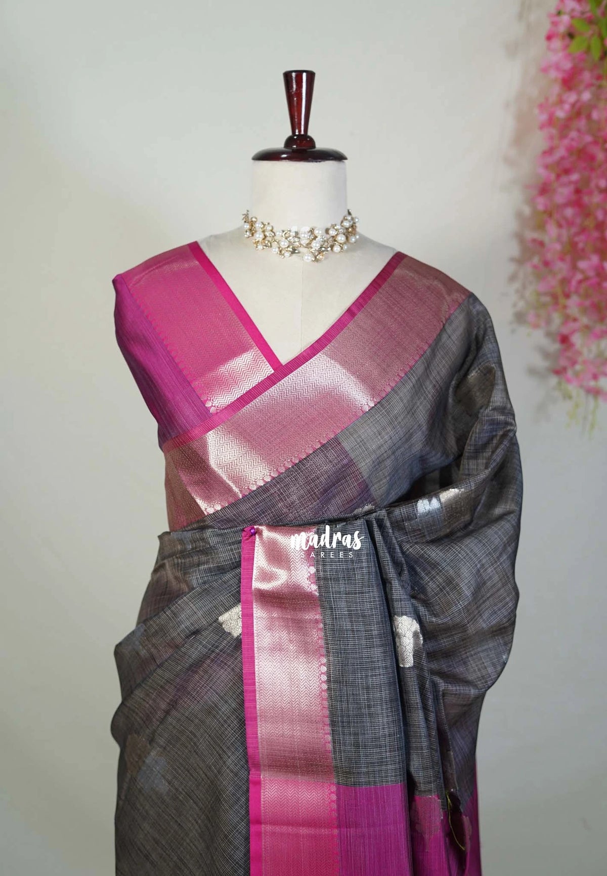 Muted Brown Shade - Ramyam -  Soft Jute Banarasi Silk with Contrast Pallu and Blouse - Perfect for Pooja Functions