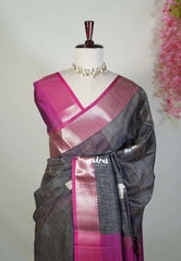 Muted Brown Shade - Ramyam -  Soft Jute Banarasi Silk with Contrast Pallu and Blouse - Perfect for Pooja Functions
