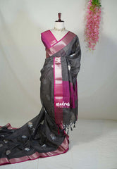 Muted Brown Shade - Ramyam -  Soft Jute Banarasi Silk with Contrast Pallu and Blouse - Perfect for Pooja Functions