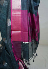 Dark Teal Shade - Ramyam -  Soft Jute Banarasi Silk with Contrast Pallu and Blouse - Perfect for Pooja Functions