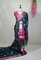 Dark Teal Shade - Ramyam -  Soft Jute Banarasi Silk with Contrast Pallu and Blouse - Perfect for Pooja Functions