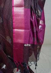 Winered Shade - Ramyam -  Soft Jute Banarasi Silk with Contrast Pallu and Blouse - Perfect for Pooja Functions