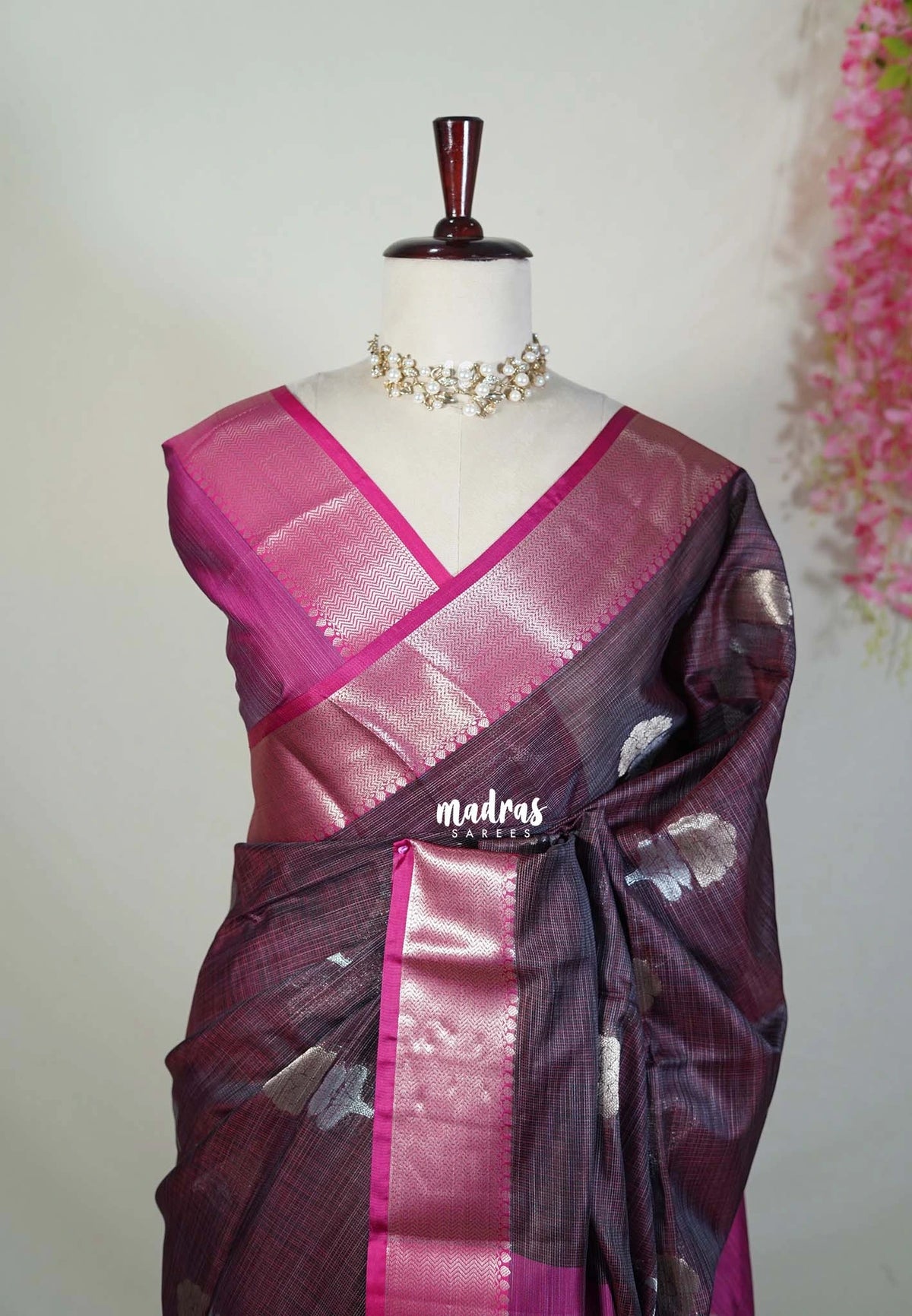 Winered Shade - Ramyam -  Soft Jute Banarasi Silk with Contrast Pallu and Blouse - Perfect for Pooja Functions