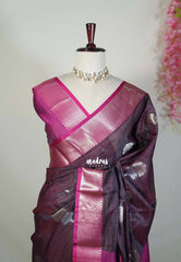 Winered Shade - Ramyam -  Soft Jute Banarasi Silk with Contrast Pallu and Blouse - Perfect for Pooja Functions