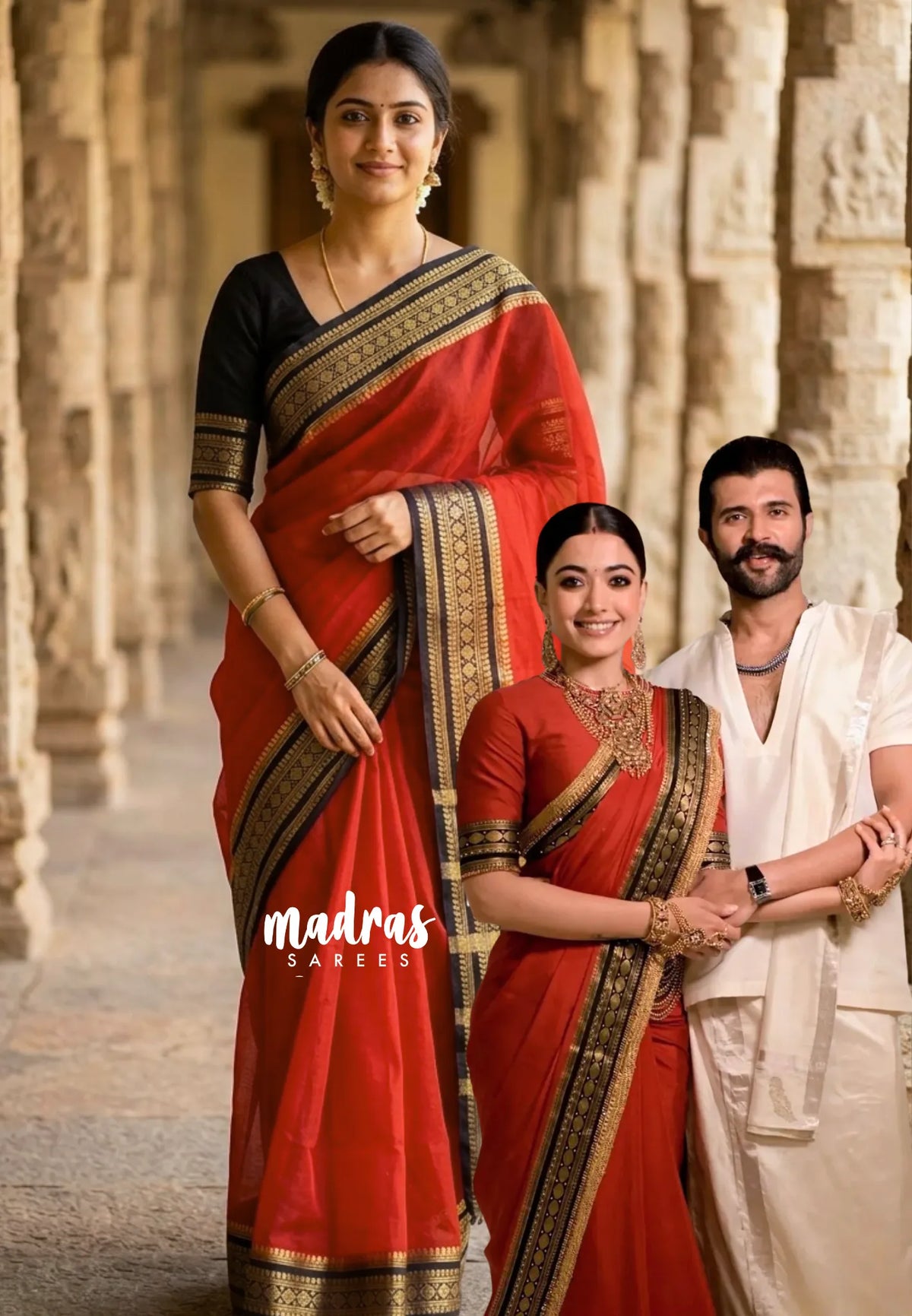 Chilli Red - Avantika - Inspired by Rashmika Mandanna Reception Saree Semi Mysore Silk with Traditional Border - Perfect for Wedding Functions