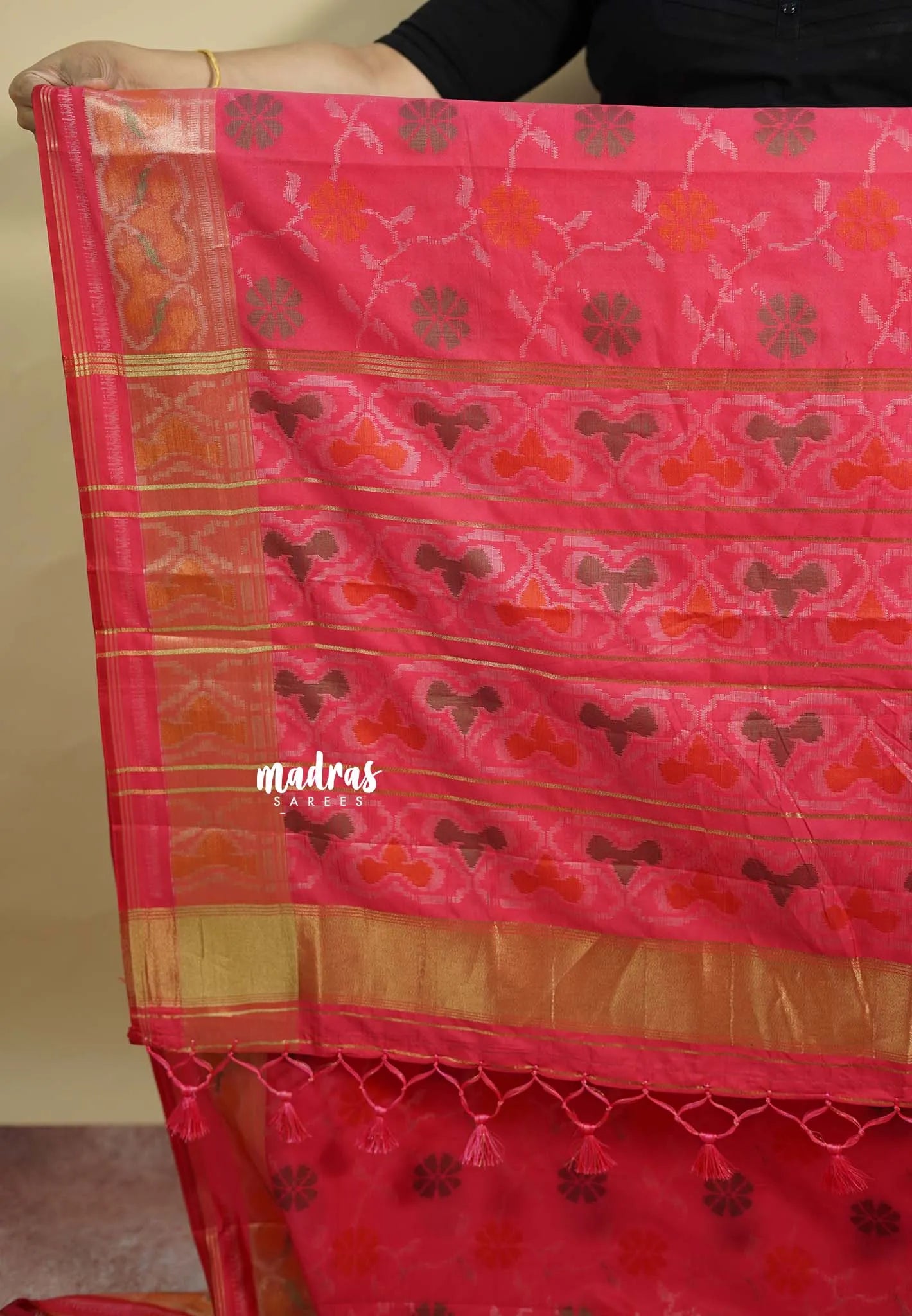 Pink - Rathi - Dual shade Semi Mysore silk pochampalli ikkat prints