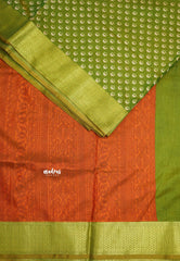 Rathi - Dual shade Semi Mysore silk with Bagru pattern - Olive Green