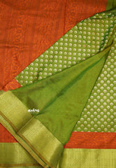 Rathi - Dual shade Semi Mysore silk with Bagru pattern - Olive Green