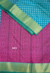 Rathi - Dual shade Semi Mysore silk with Bagru pattern - Aqua Blue