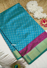 Rathi - Dual shade Semi Mysore silk with Bagru pattern - Aqua Blue