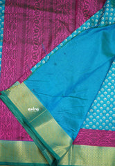 Rathi - Dual shade Semi Mysore silk with Bagru pattern - Aqua Blue