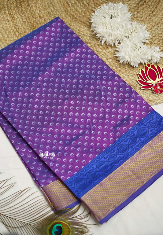 Rathi - Dual shade Semi Mysore silk with Bagru pattern - Purple