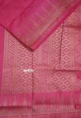 Pink - Raaga - Raw Mango Tussar Silk with Stripe Temple Border and Piping - Best for Pooja Days