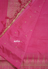 Pink - Raaga - Raw Mango Tussar Silk with Stripe Temple Border and Piping - Best for Pooja Days