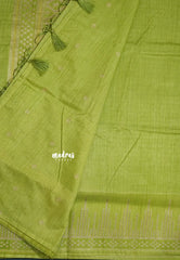 Light Green - Raaga - Raw Mango Tussar Silk with Stripe Temple Border and Piping - Best for Pooja Days