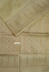 Ivory Cream - Raaga - Raw Mango Tussar Silk with Stripe Temple Border and Piping - Best for Pooja Days