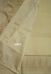 Ivory Cream - Raaga - Raw Mango Tussar Silk with Stripe Temple Border and Piping - Best for Pooja Days