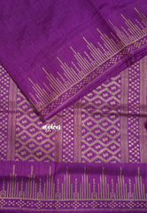 Magenta Purple - Raaga - Raw Mango Tussar Silk with Stripe Temple Border and Piping - Best for Pooja Days