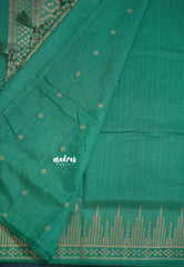 Seafoam Green - Raaga - Raw Mango Tussar Silk with Stripe Temple Border and Piping - Best for Pooja Days