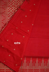 Classic Red - Raaga - Raw Mango Tussar Silk with Stripe Temple Border and Piping - Best for Pooja Days