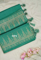 Seafoam Green - Raaga - Raw Mango Tussar Silk with Stripe Temple Border and Piping - Best for Pooja Days