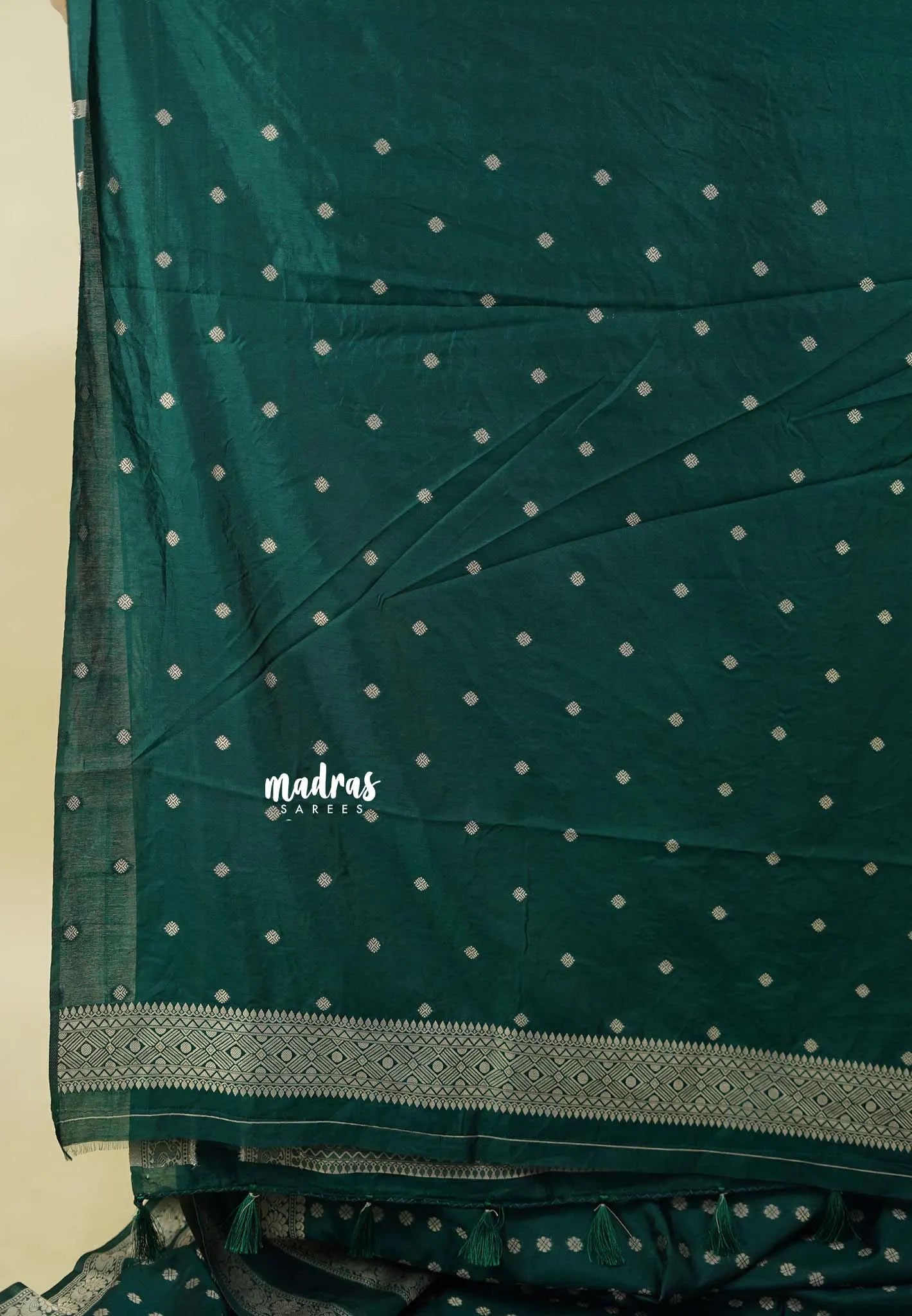 Dark Green - Raaga - Premium Raw Mango silk saree with Rettabeta Border and Buttas