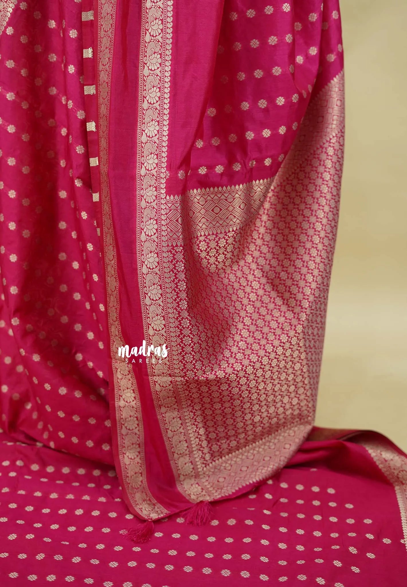 Queen's Pink - Raaga - Premium Raw Mango silk saree with Rettabeta Border and Buttas