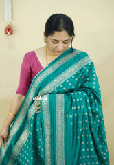 Teal Green- Raaga - Premium Raw Mango silk saree with Rettabeta Border and Buttas