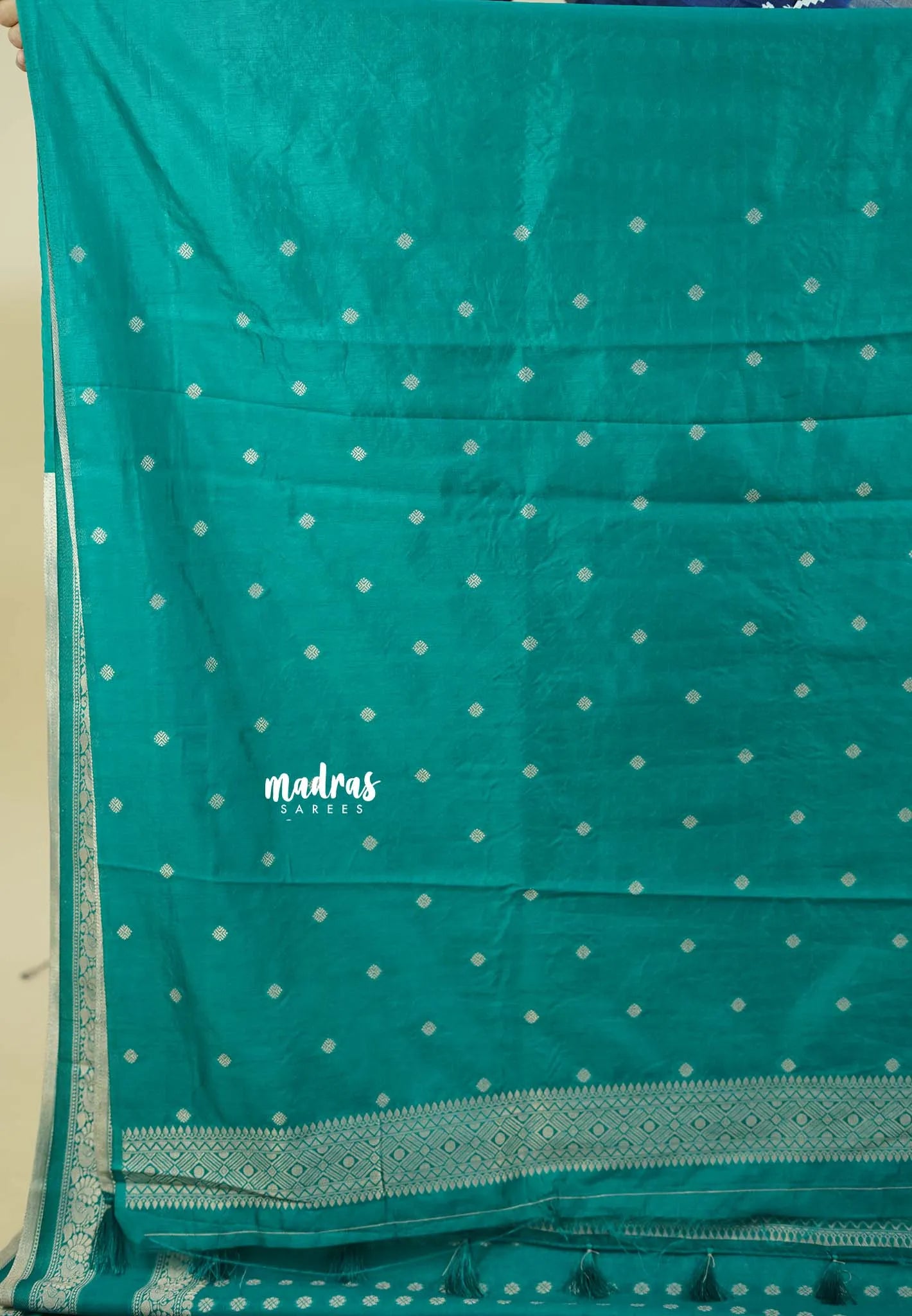 Teal Green- Raaga - Premium Raw Mango silk saree with Rettabeta Border and Buttas