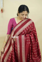 Majestic Maroon - Raaga - Premium Raw Mango silk saree with Rettabeta Border and Buttas