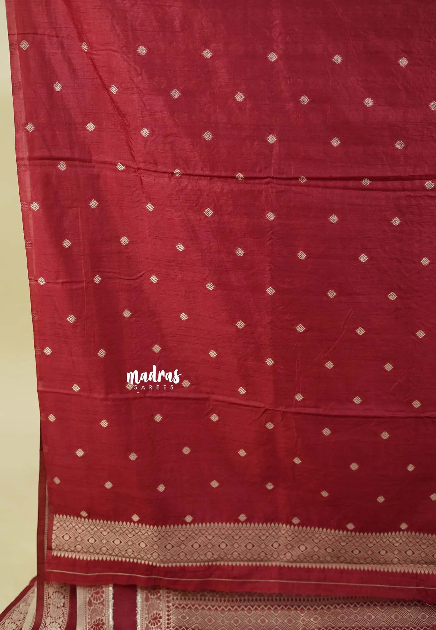Majestic Maroon - Raaga - Premium Raw Mango silk saree with Rettabeta Border and Buttas