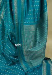 Teal Blue - Raaga - Premium Raw Mango silk saree with Rettabeta Border and Buttas