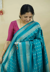 Teal Blue - Raaga - Premium Raw Mango silk saree with Rettabeta Border and Buttas