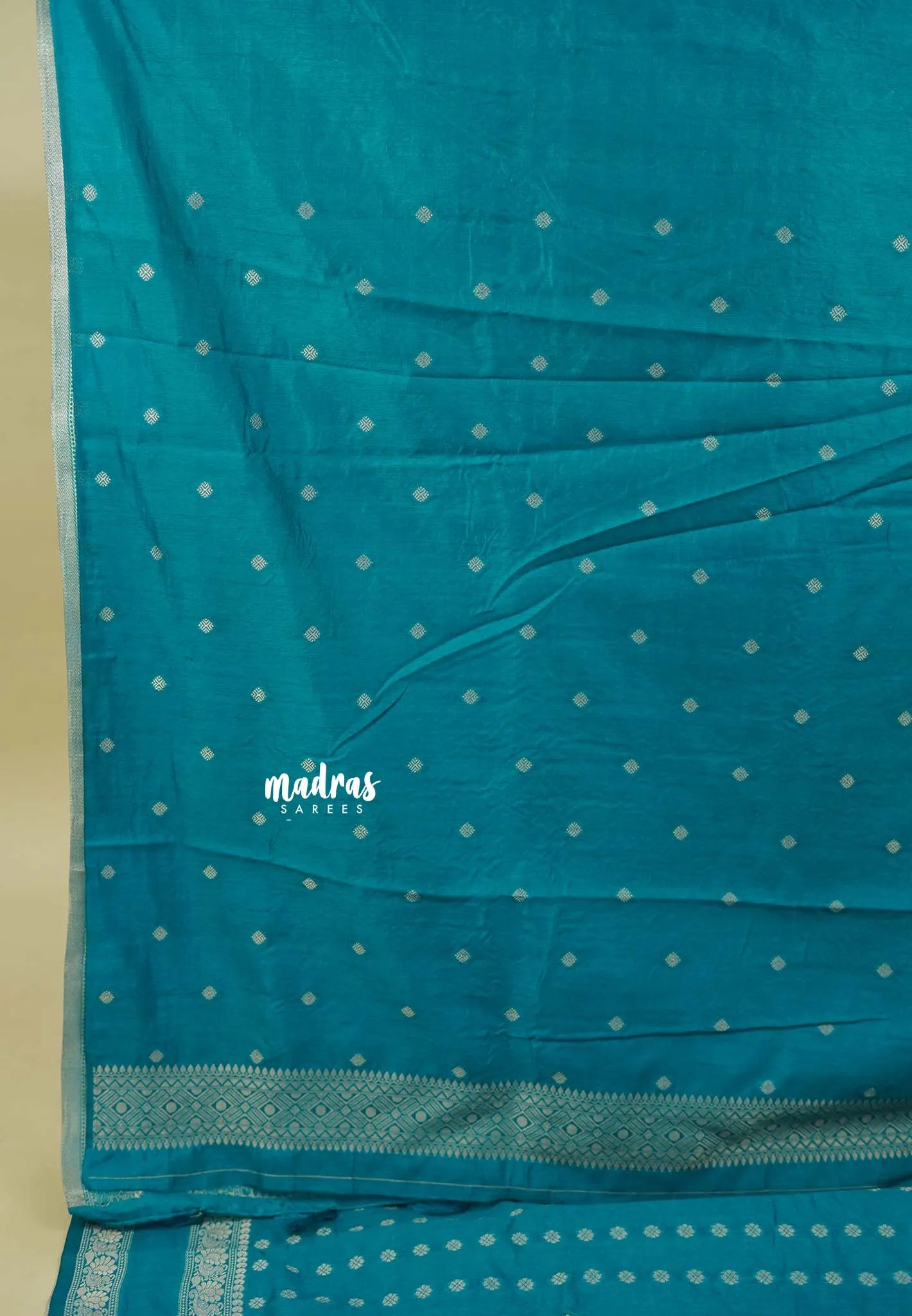 Teal Blue - Raaga - Premium Raw Mango silk saree with Rettabeta Border and Buttas