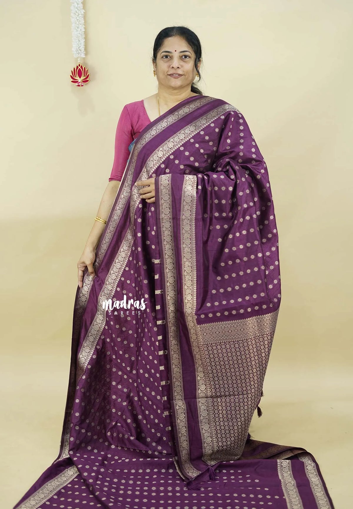 Jamun Purple - Raaga - Premium Raw Mango silk saree with Rettabeta Border and Buttas