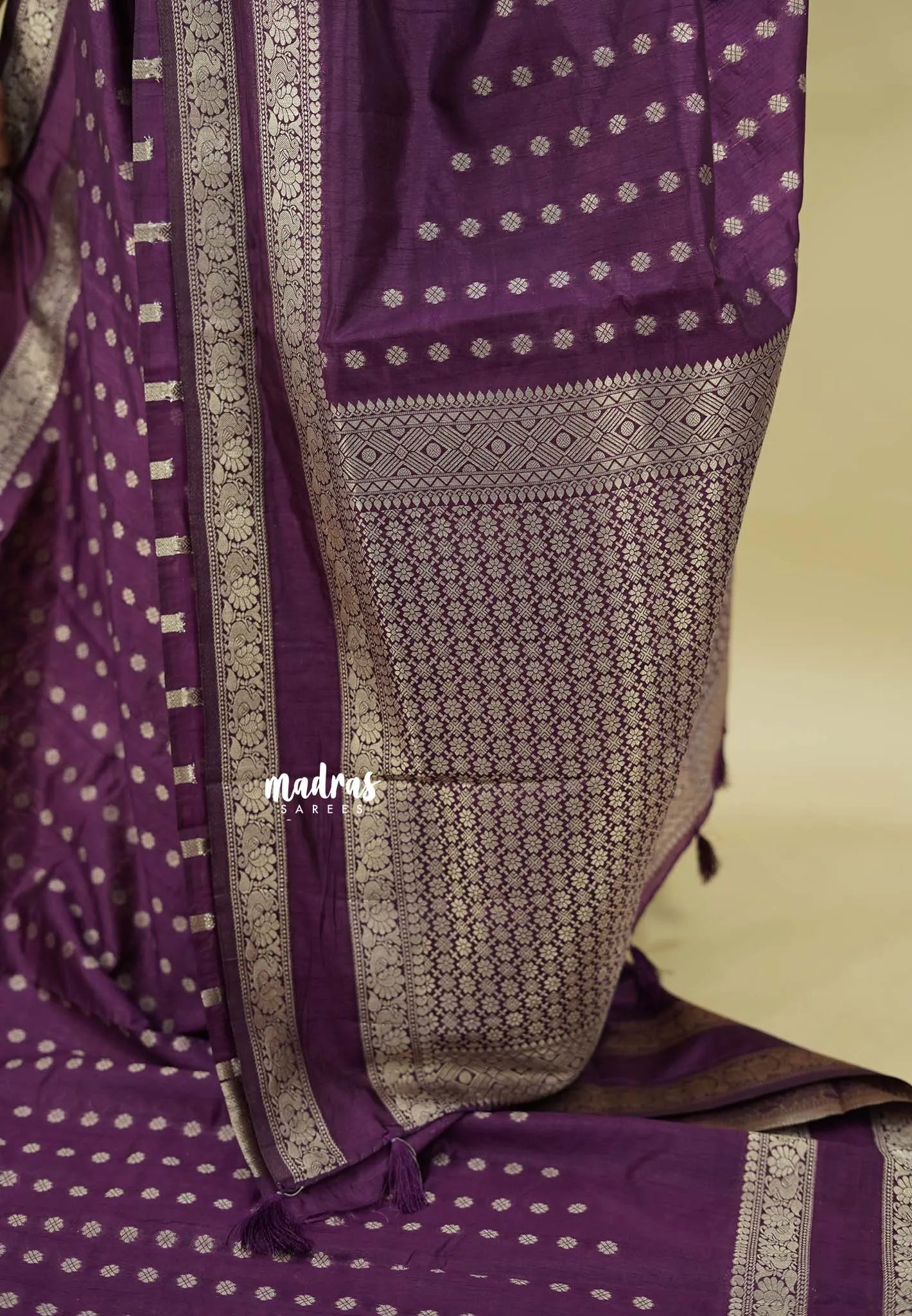 Jamun Purple - Raaga - Premium Raw Mango silk saree with Rettabeta Border and Buttas