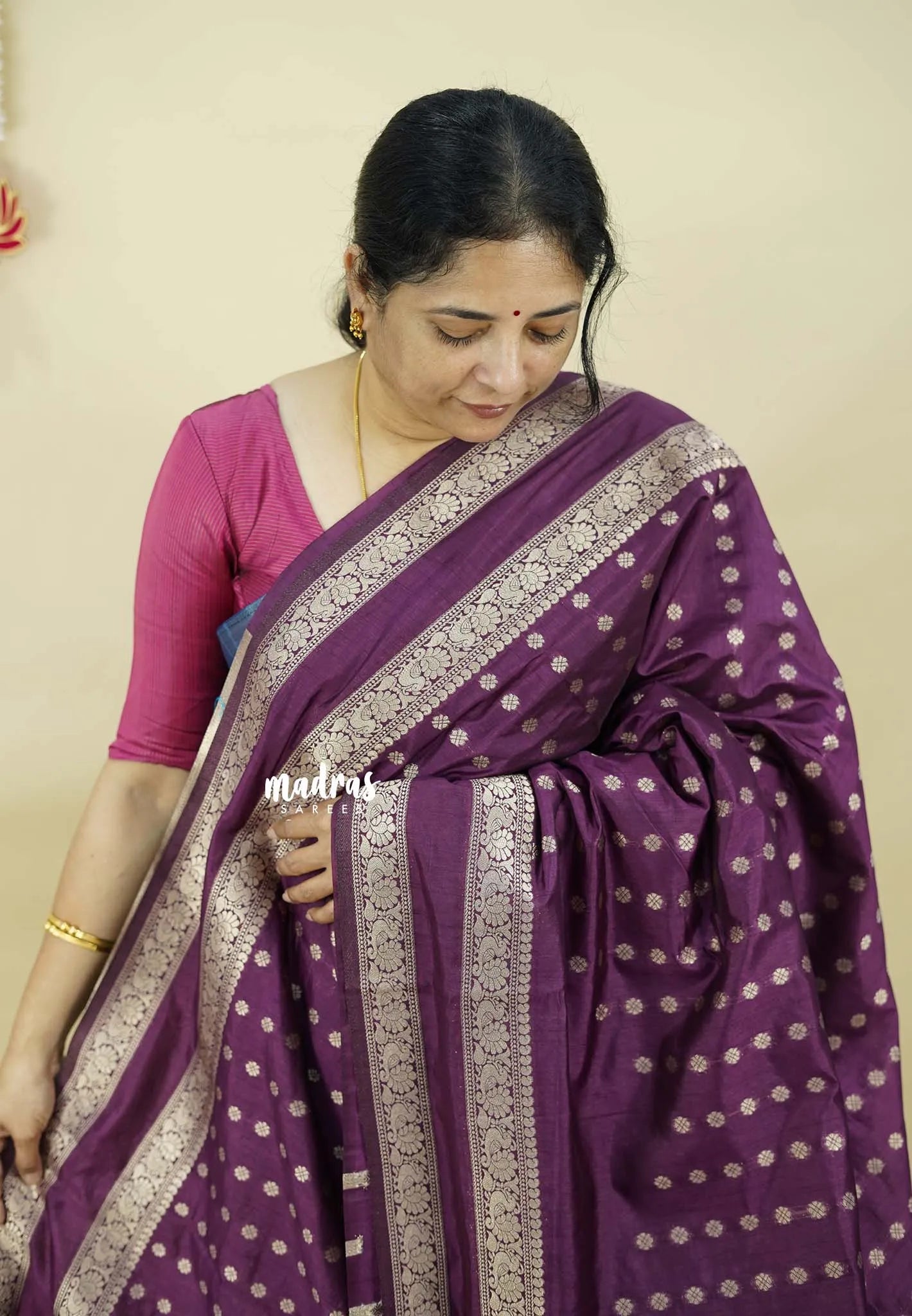 Jamun Purple - Raaga - Premium Raw Mango silk saree with Rettabeta Border and Buttas