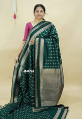 Dark Green - Raaga - Premium Raw Mango silk saree with Rettabeta Border and Buttas