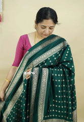 Dark Green - Raaga - Premium Raw Mango silk saree with Rettabeta Border and Buttas