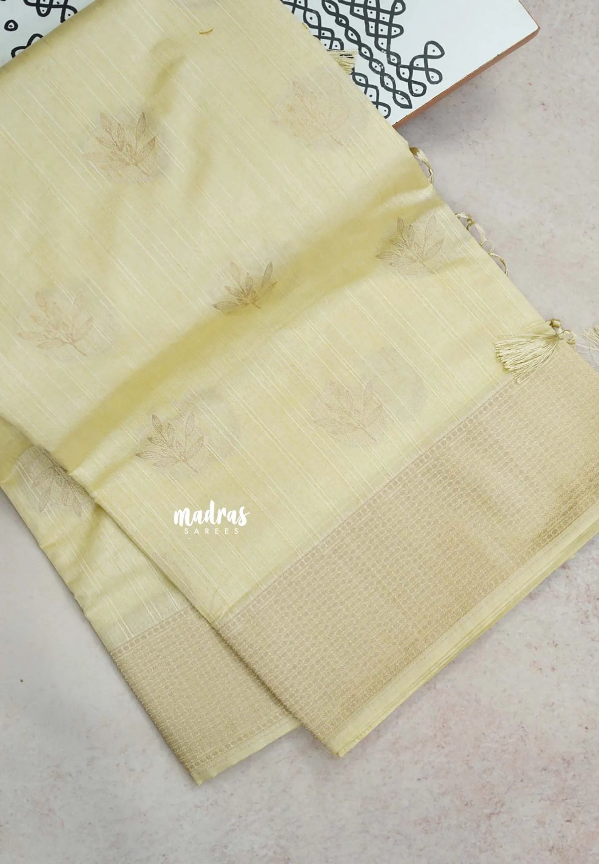 Ivory Cream - Raaga - Raw Mango Tussar Silk with Trendy buttas and Getti Border with piping