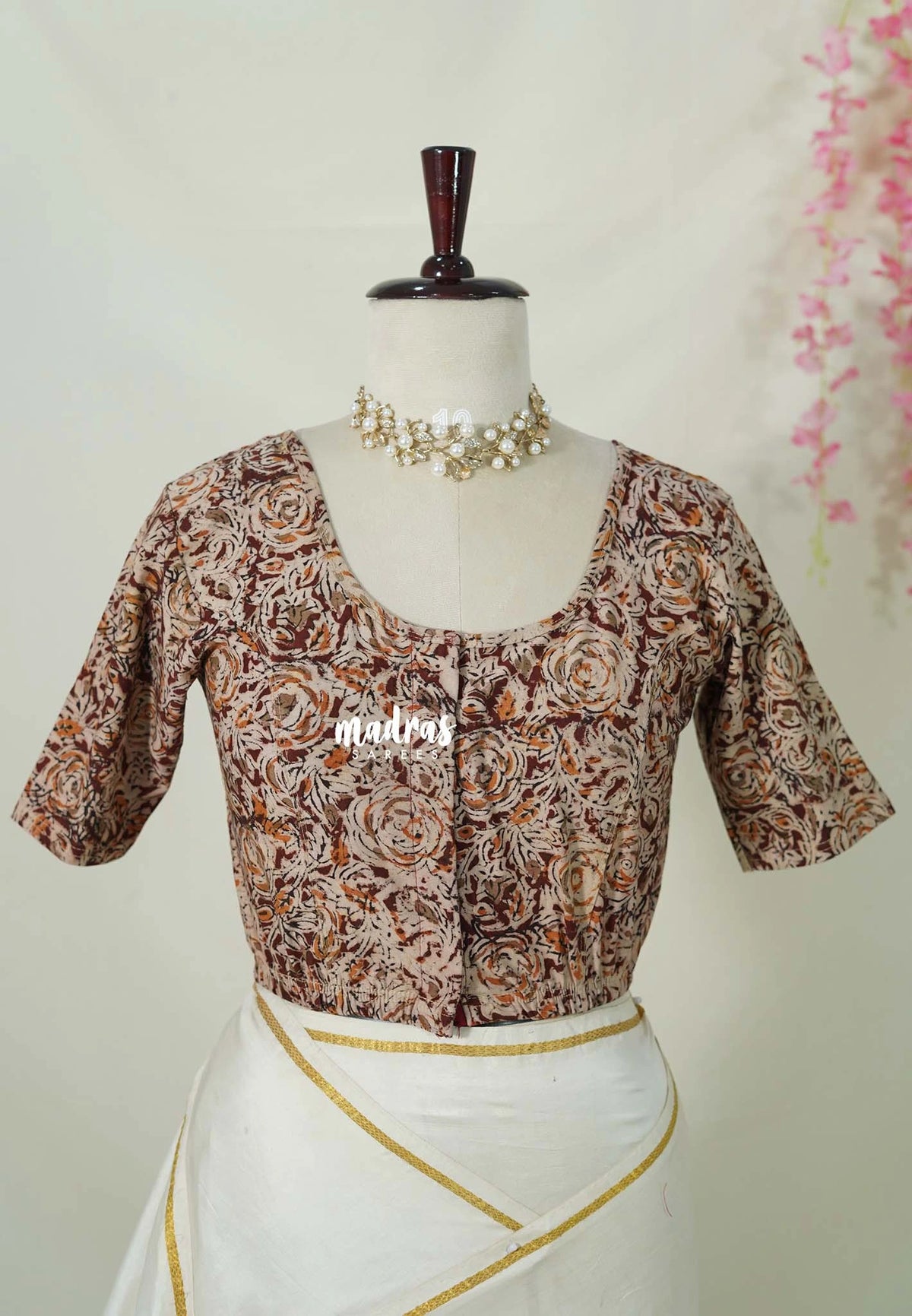Brick Maroon (Flower) - Stretchable Fabric = Stress-Free Fit ✨ Lycra Cotton Readymade Kalamkari printed Blouse – Perfect Fit Comfort