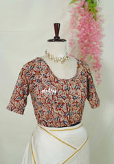 Dark Red (Leaf) - Stretchable Fabric = Stress-Free Fit ✨ Lycra Cotton Readymade Kalamkari printed Blouse – Perfect Fit Comfort