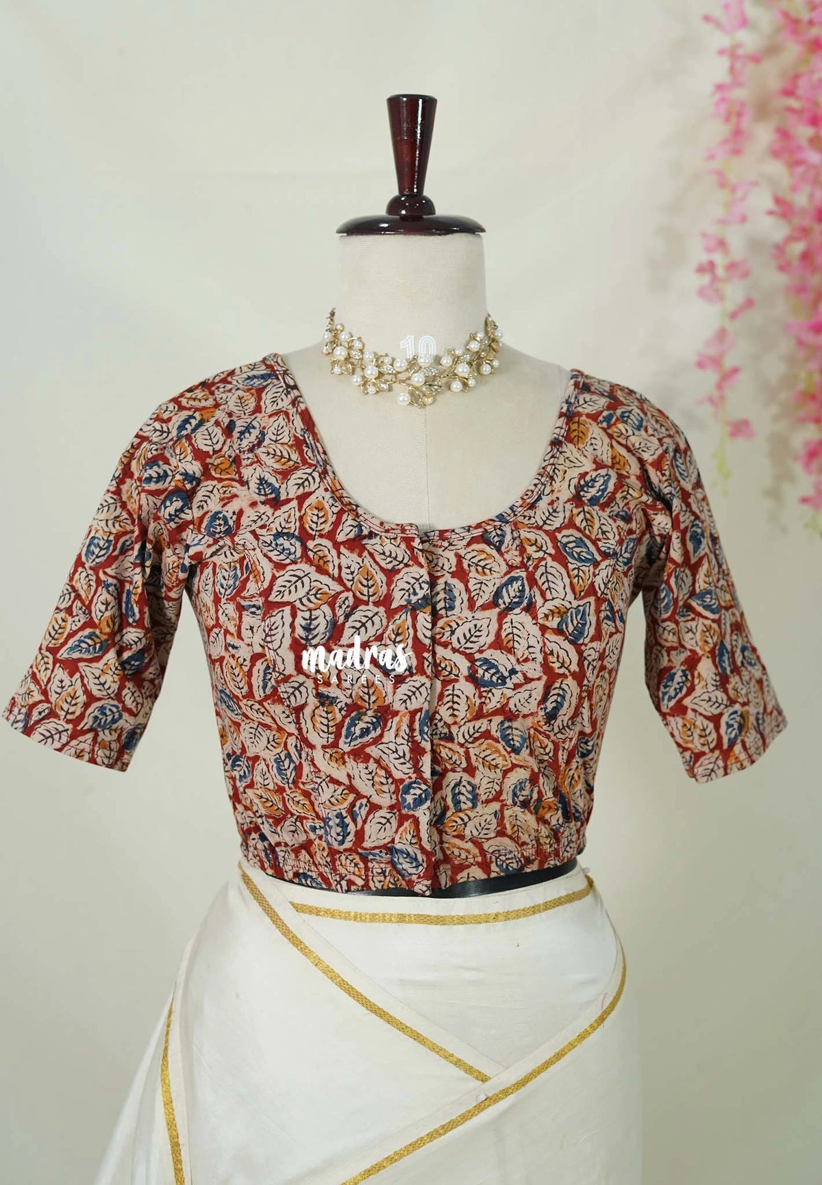 Dark Red (Leaf) - Stretchable Fabric = Stress-Free Fit ✨ Lycra Cotton Readymade Kalamkari printed Blouse – Perfect Fit Comfort